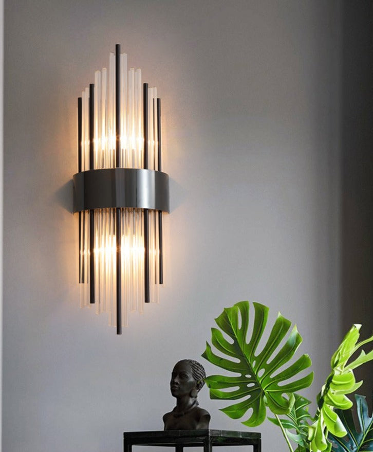 RadiantCrown – Lámpara de pared de cristal dorado con construcción duradera