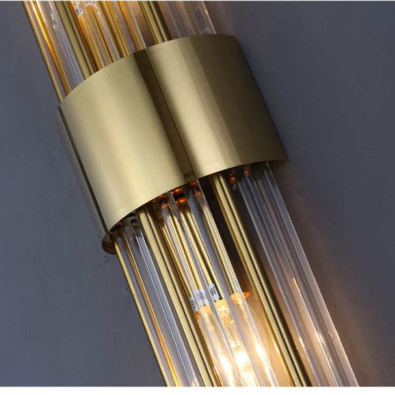 RadiantCrown – Lámpara de pared de cristal dorado con construcción duradera