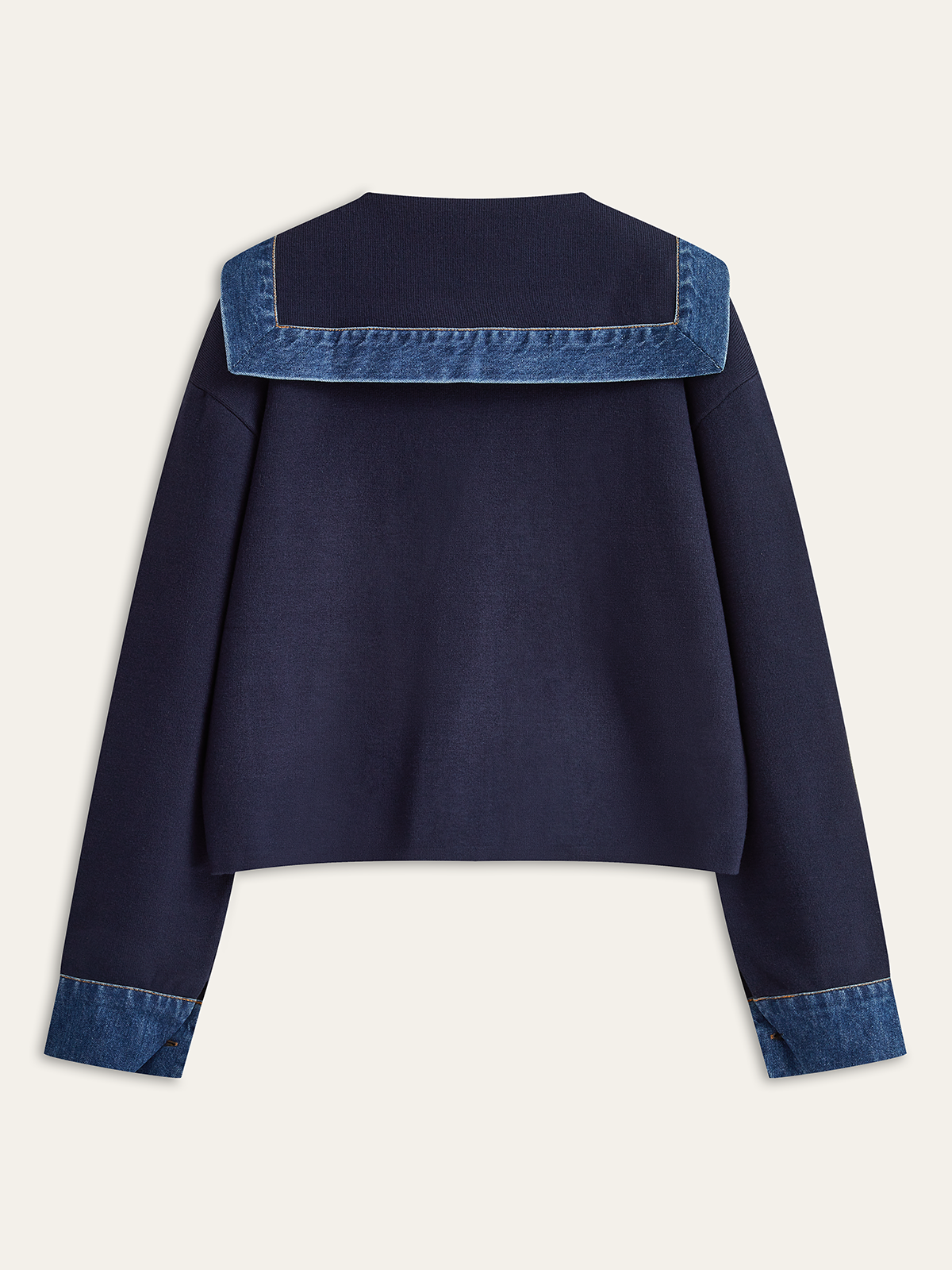 Sailor Collar Denim Trim Knit Outerwear 1
