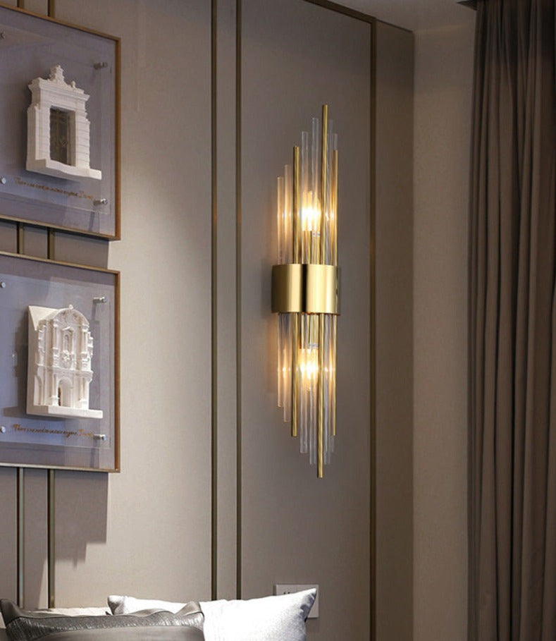 RadiantCrown – Lámpara de pared de cristal dorado con construcción duradera