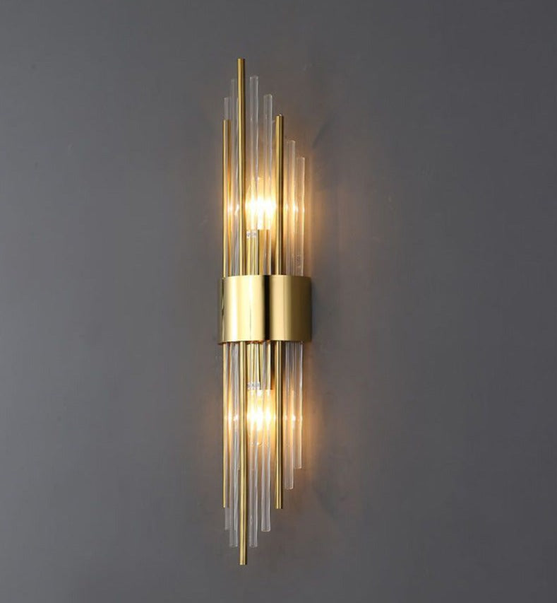 RadiantCrown – Lámpara de pared de cristal dorado con construcción duradera