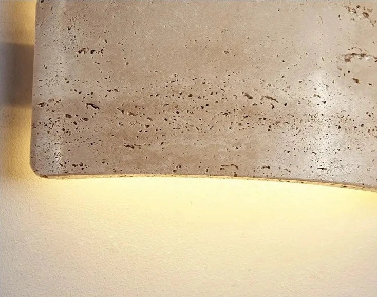 AuraGlow – Contemporary Wall Light Featuring Travertine and Glass