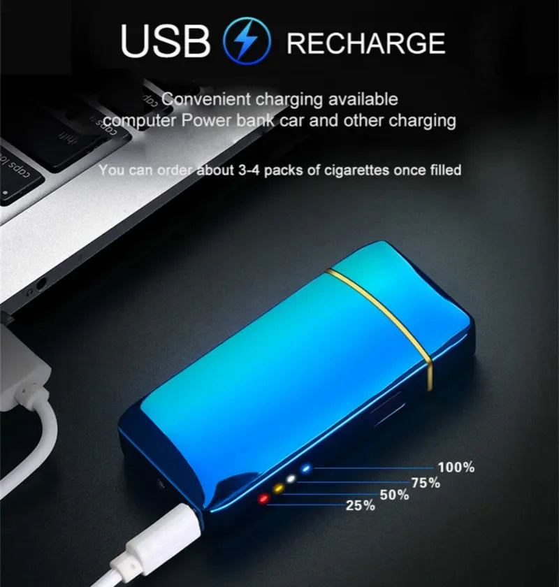 Rechargeable USB Plasma Lighter with Windproof Double Arch Flame – Stylish Metal Design for Indoor and Outdoor Use-4