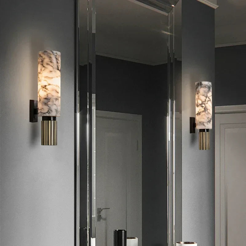AuraStone – Marble Wall Lamp with Copper Accents