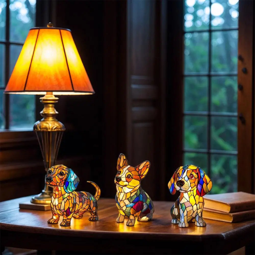 Stained Glass Lamp Dog Design Decorative Table Night Light 8