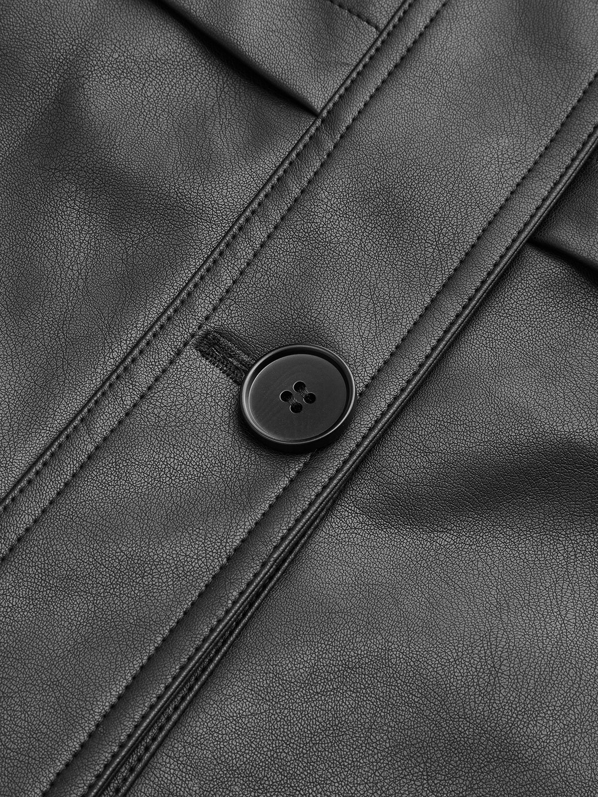 Stand Collar Belted PU Leather Quilted Jacket 8