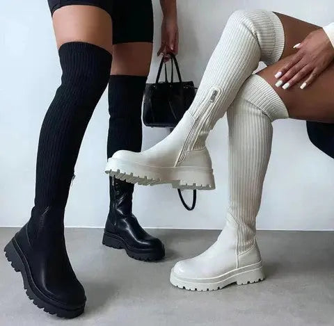 Stretch Knit Knee High Boots for Women - Comfortable Black Long Boots with Sleek Design 7