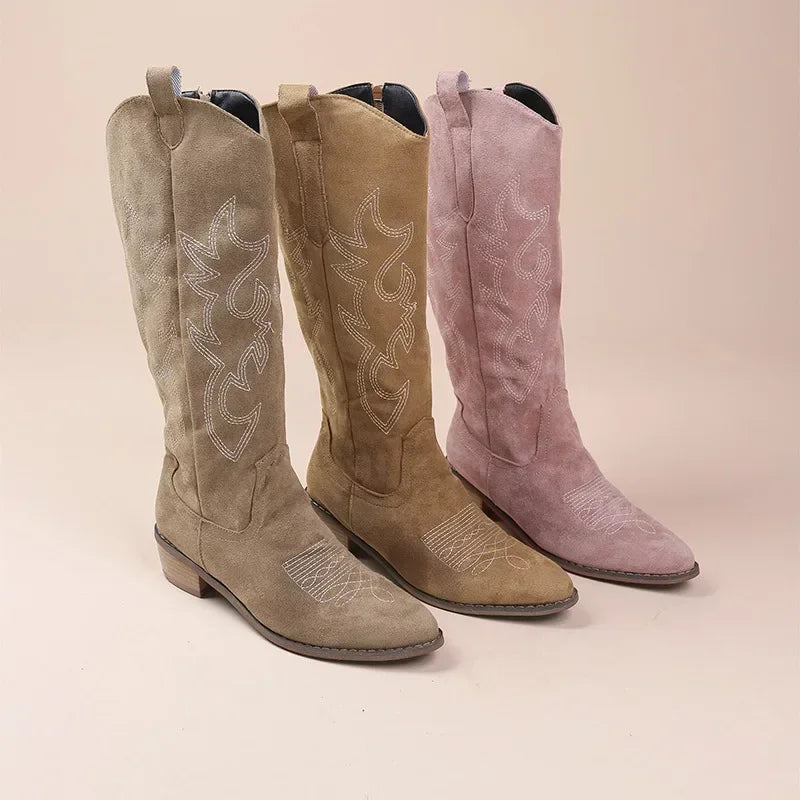 Stylish Women's Cowboy Boots in Suede with Embroidery and Block Heel for Casual Boho Looks 6
