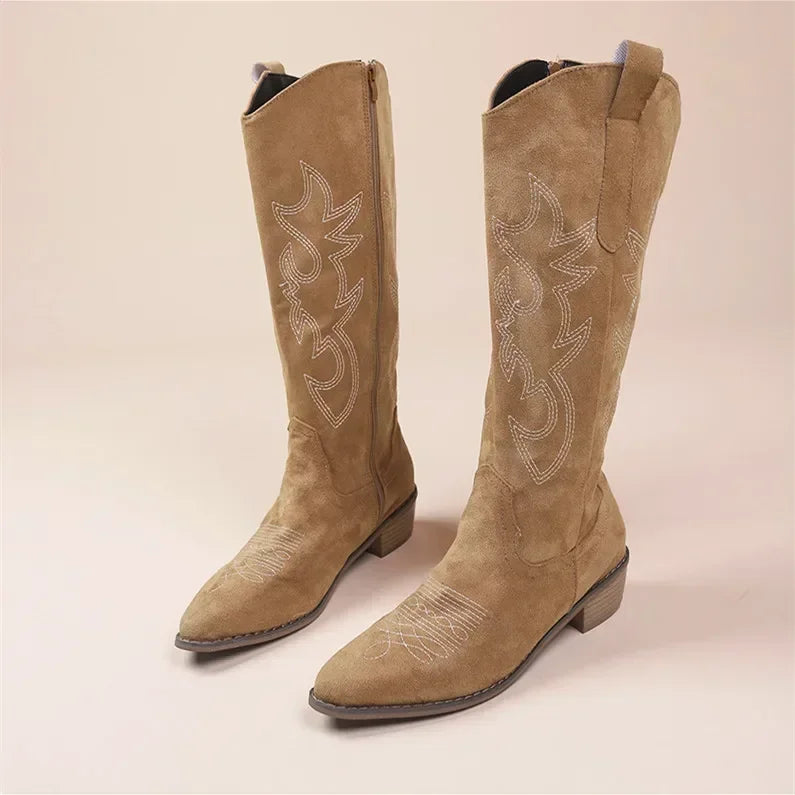 Stylish Women's Cowboy Boots in Suede with Embroidery and Block Heel for Casual Boho Looks 7