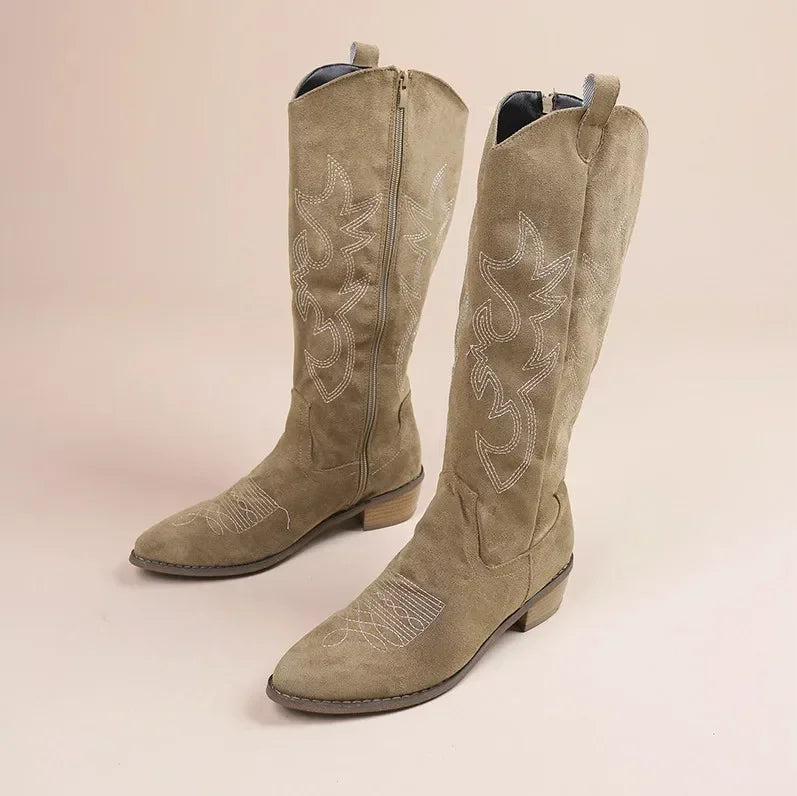 Stylish Women's Cowboy Boots in Suede with Embroidery and Block Heel for Casual Boho Looks 8