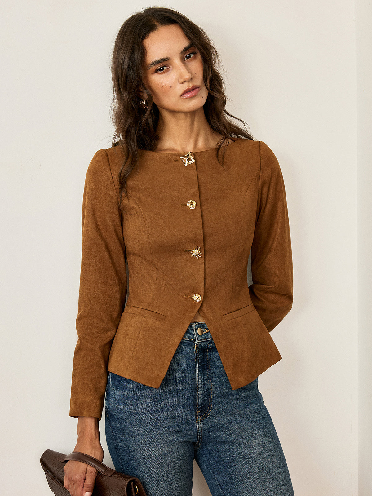 Suede Fitted Metal Button Jacket 2