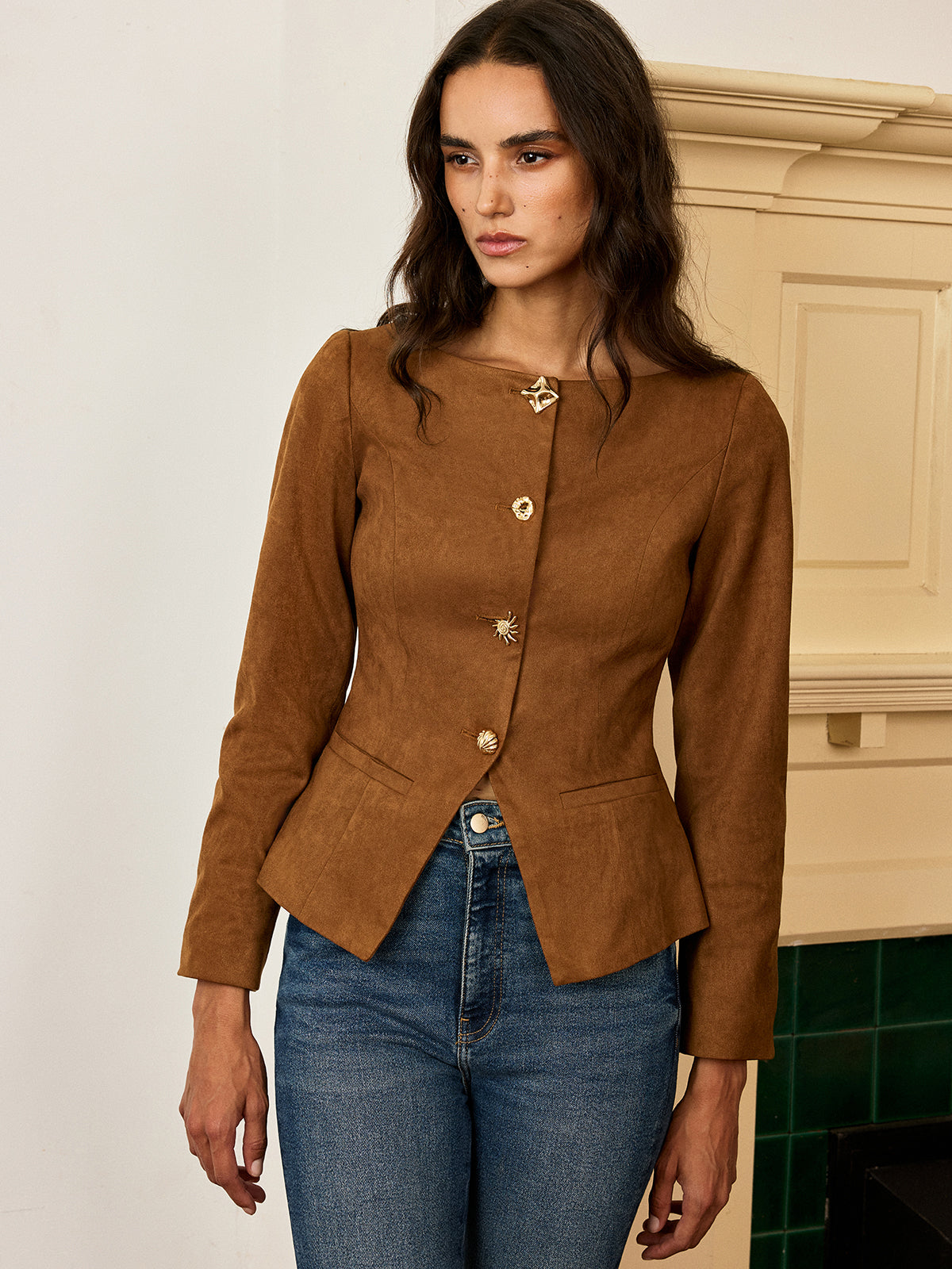 Suede Fitted Metal Button Jacket 3