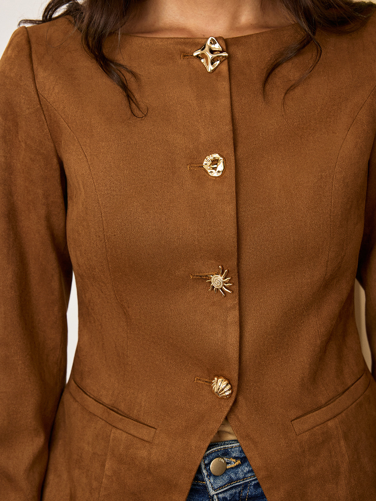 Suede Fitted Metal Button Jacket 4