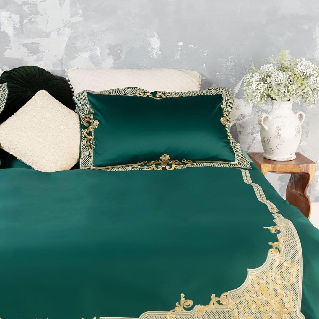 LuxeDream – Serene Green Egyptian Cotton Duvet Cover Set