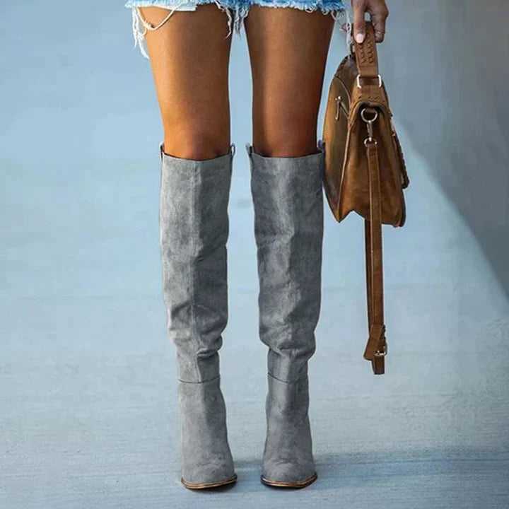 Trendy Women's Gray Block Heel Boots – Urban Western Style for Versatile Outfits 3