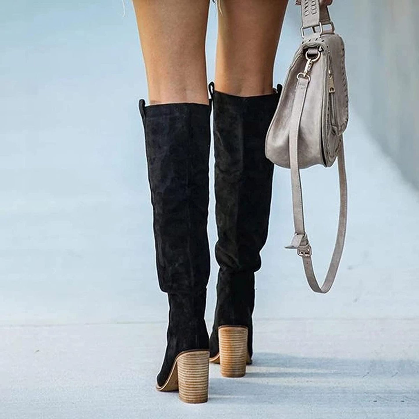 Trendy Women's Gray Block Heel Boots – Urban Western Style for Versatile Outfits 7