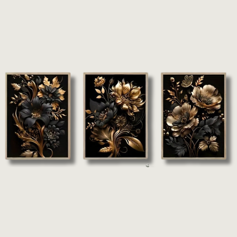 LuxeBloom - Goldene Blumen Wanddekoration