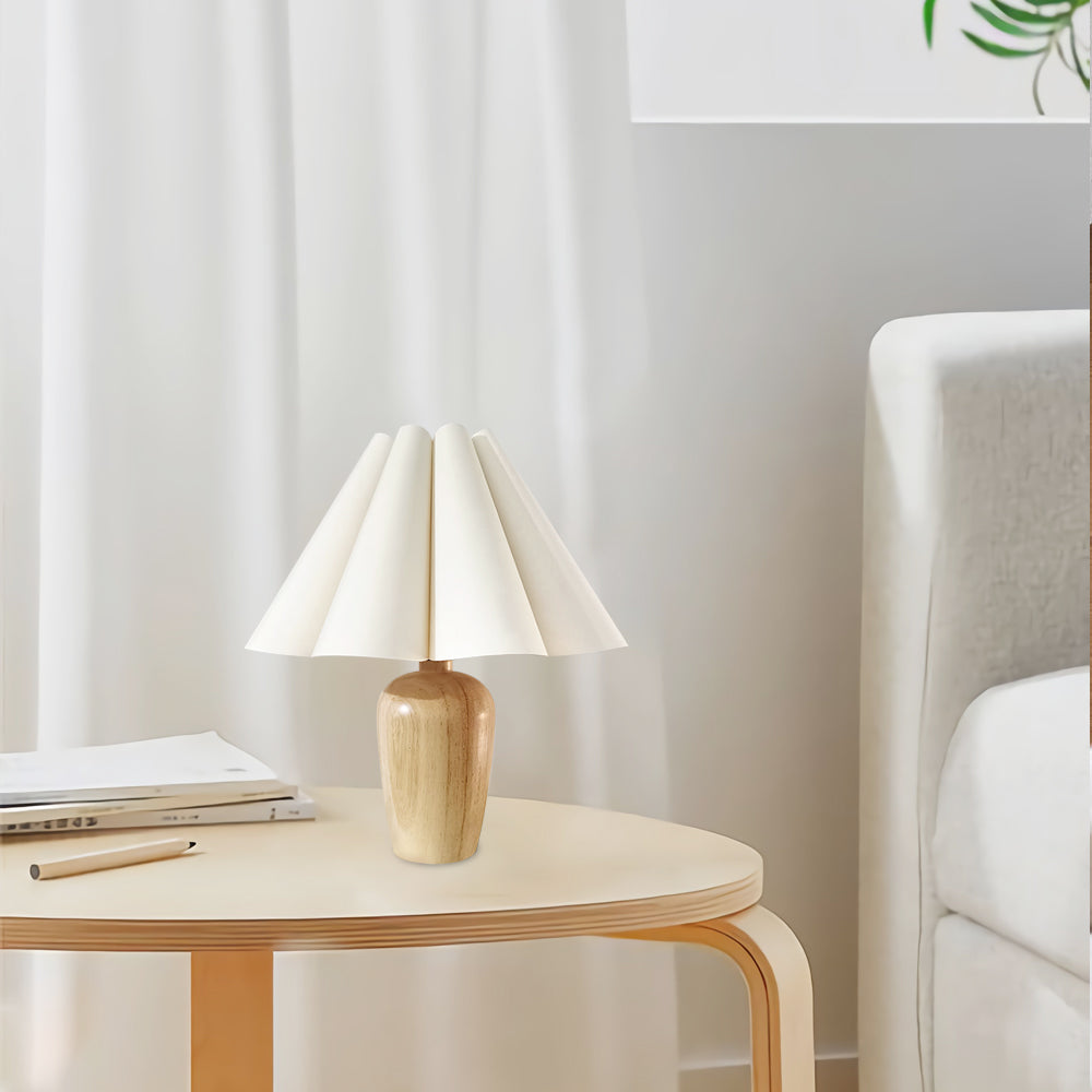 ChicGlow – Velvet Pleated Table Lamp with Wooden Stand