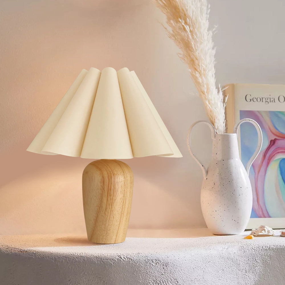 ChicGlow – Velvet Pleated Table Lamp with Wooden Stand