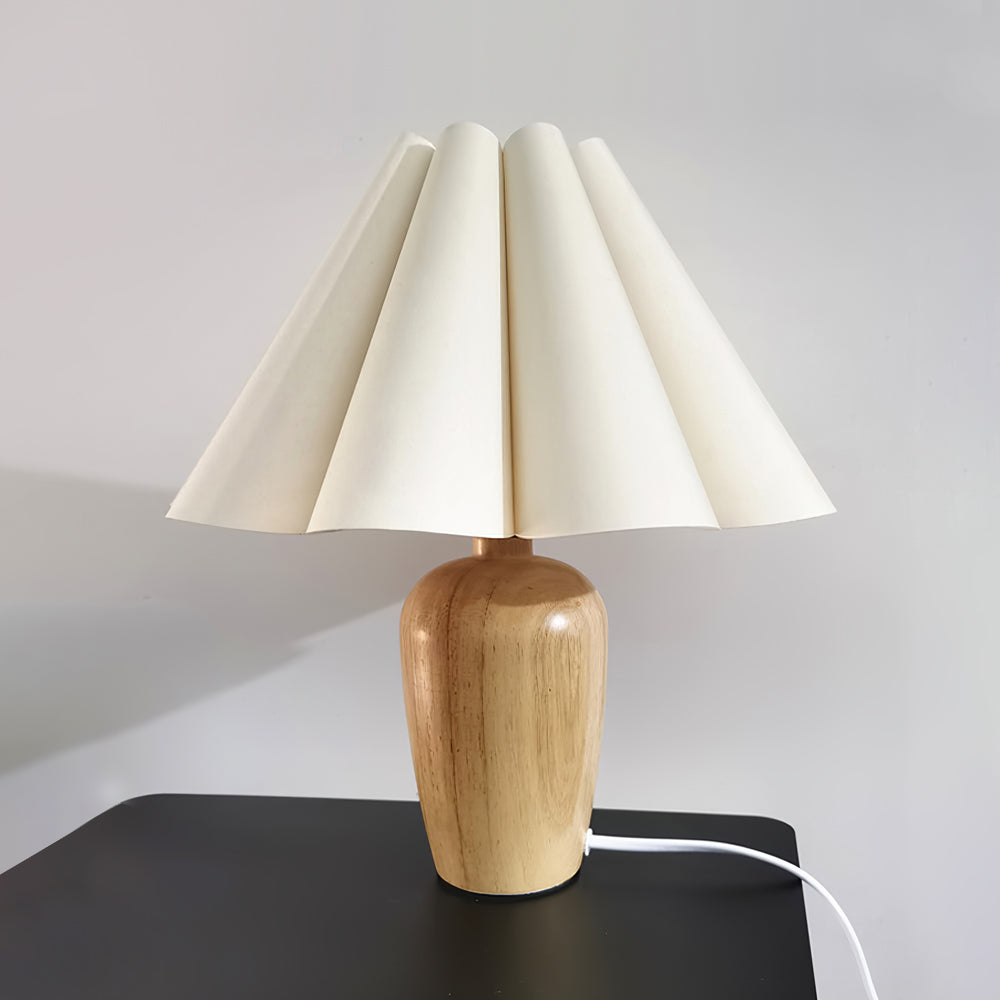 ChicGlow – Velvet Pleated Table Lamp with Wooden Stand