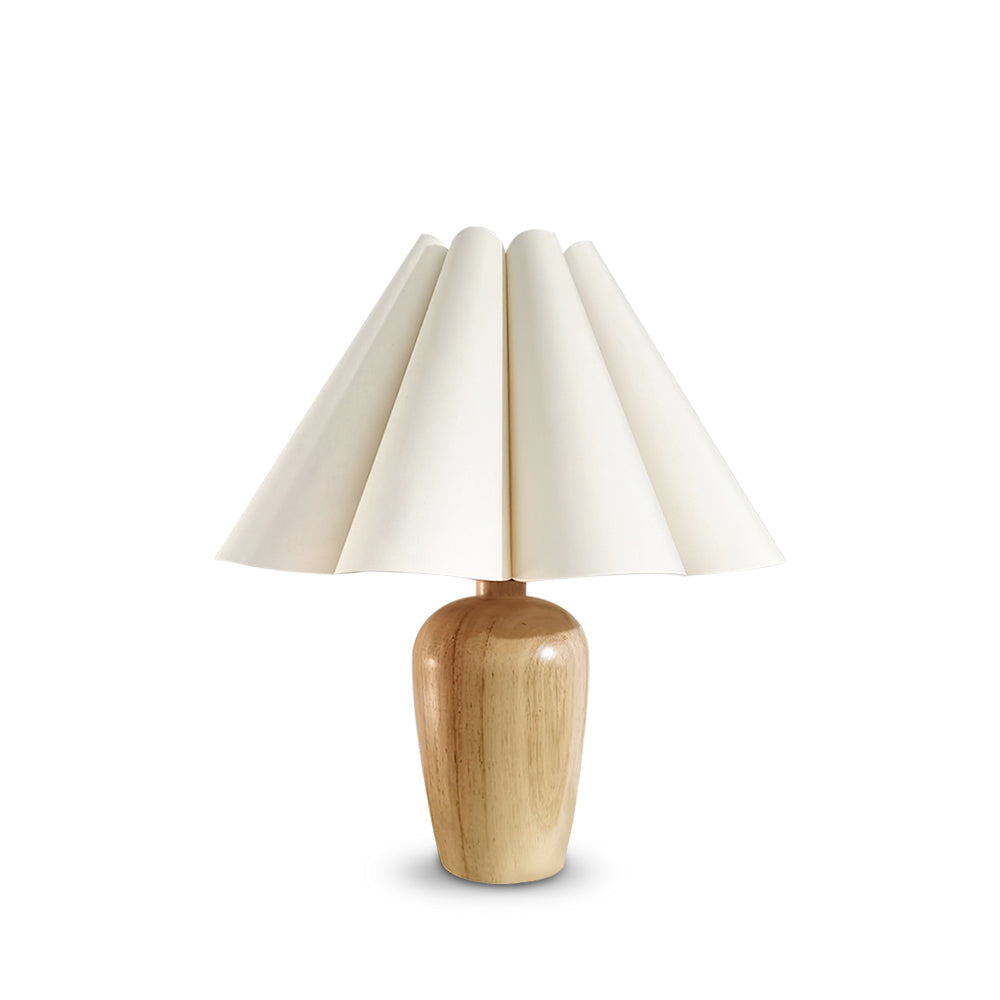 ChicGlow – Velvet Pleated Table Lamp with Wooden Stand