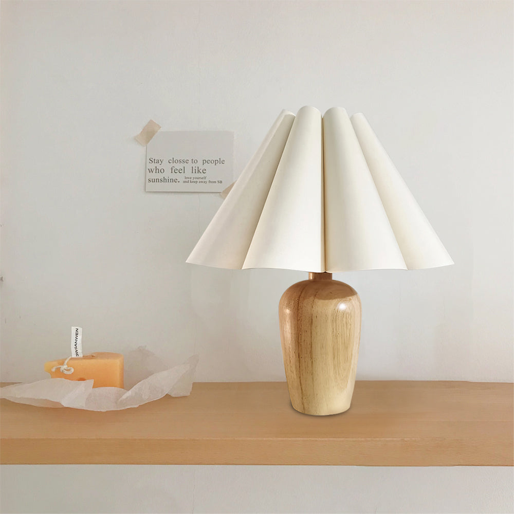 ChicGlow – Velvet Pleated Table Lamp with Wooden Stand