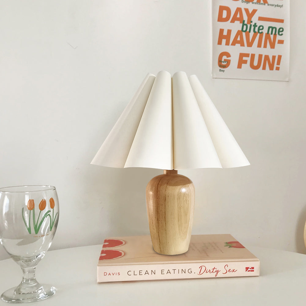 ChicGlow – Velvet Pleated Table Lamp with Wooden Stand