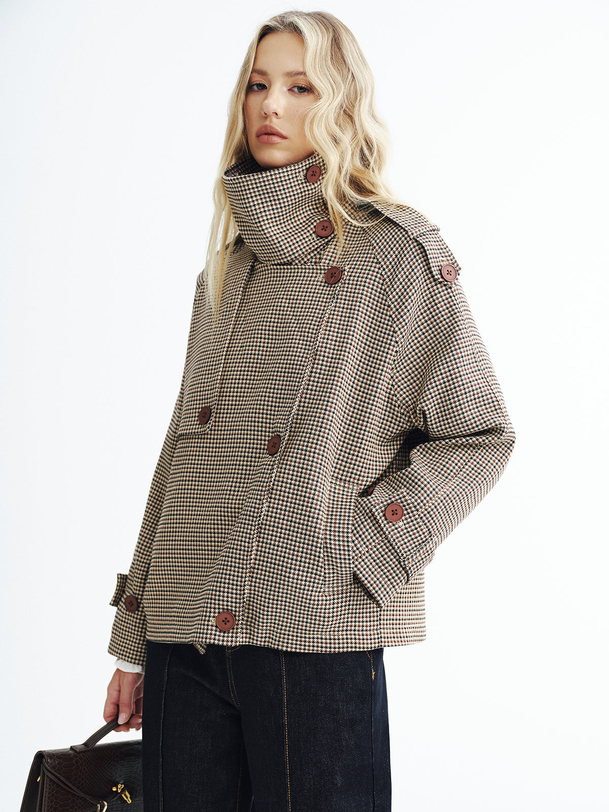 Vintage Plaid Cropped Trench Coat 1