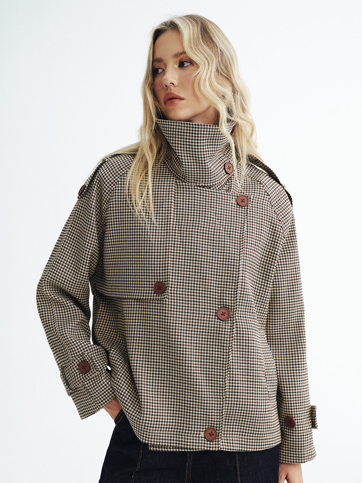 Vintage Plaid Cropped Trench Coat 4