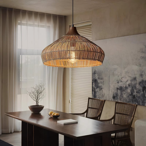WovenGlimmer - Lampa wisząca z rattanu
