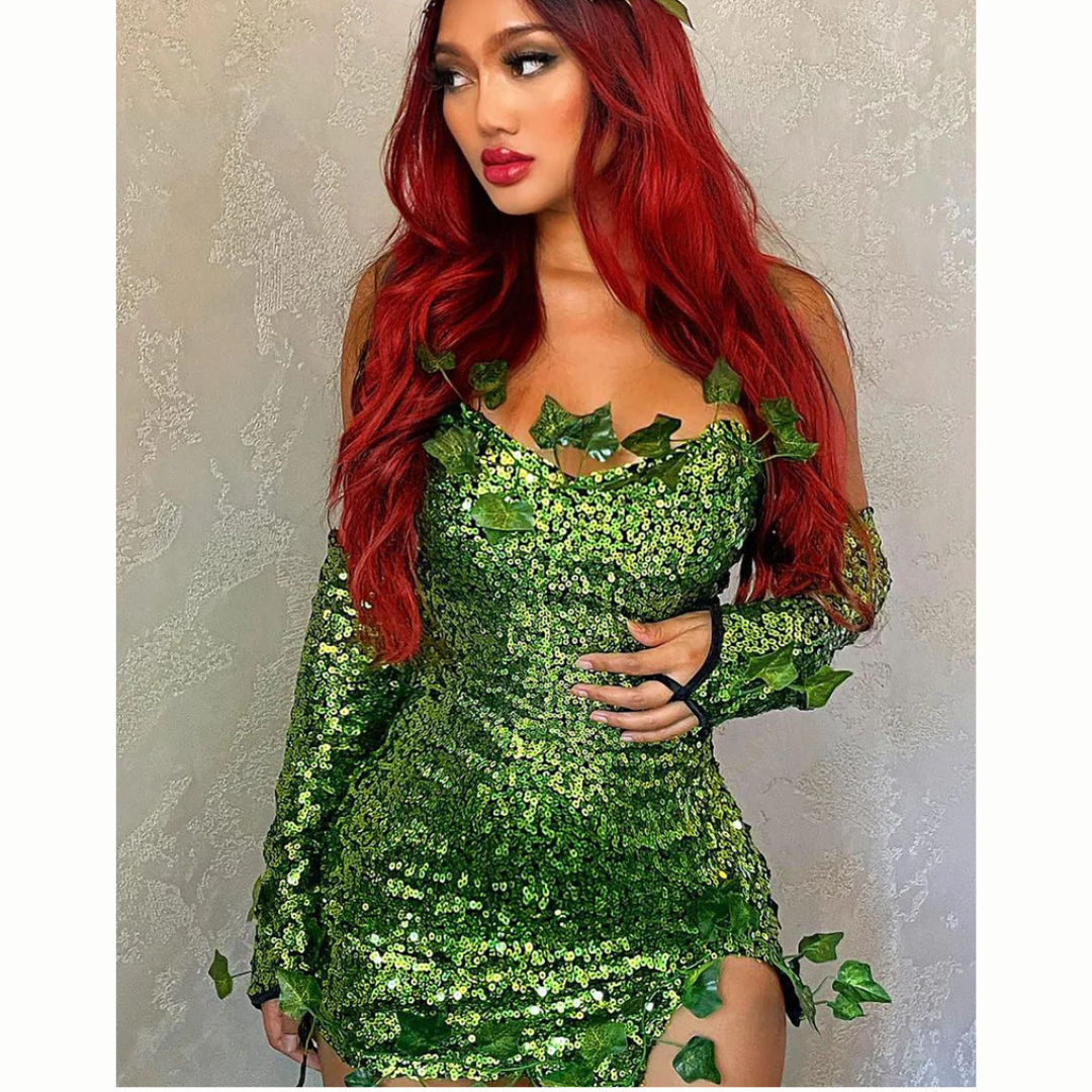 Women Sequin Leaf Halloween Costume Dress | Strapless Mini 1