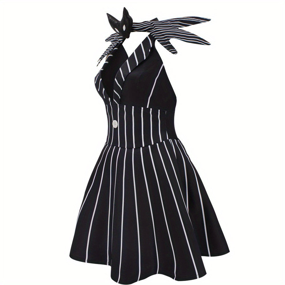 Women's Gothic Striped Halloween Costume Dress | Mini 4