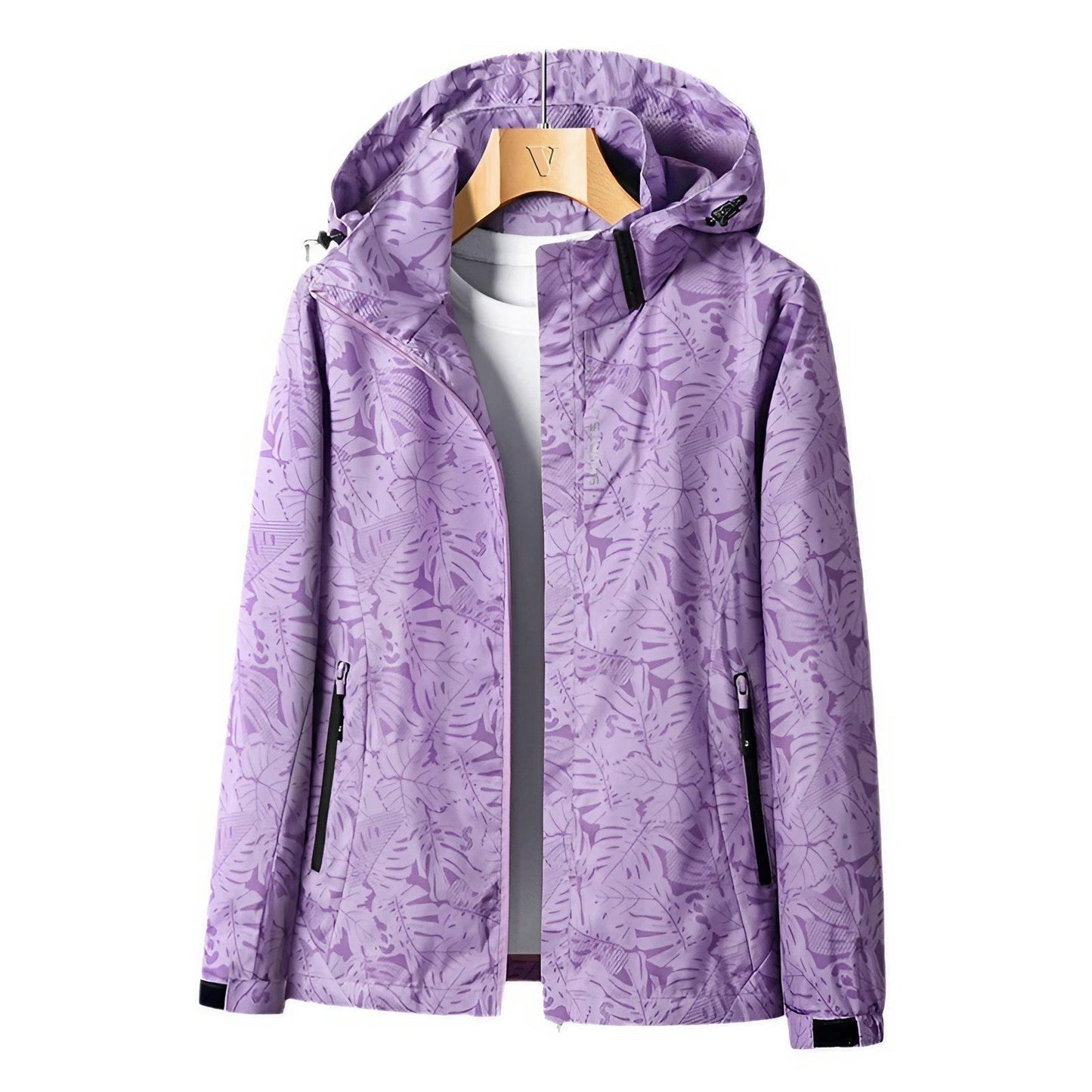 Women's Lightweight Waterproof Jacket with Adjustable Hood and Zip Pockets for Outdoor Activities 2