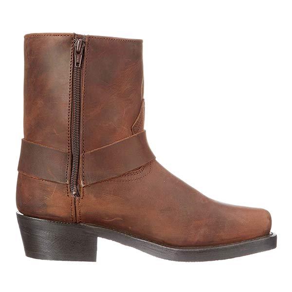 Women's Mid-Cut Black Leather Biker Boots with Harness Detail – Durable and Stylish 3