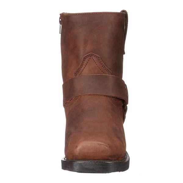 Women's Mid-Cut Black Leather Biker Boots with Harness Detail – Durable and Stylish 4