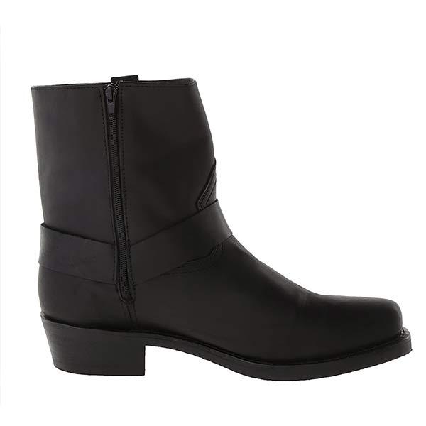 Women's Mid-Cut Black Leather Biker Boots with Harness Detail – Durable and Stylish 9