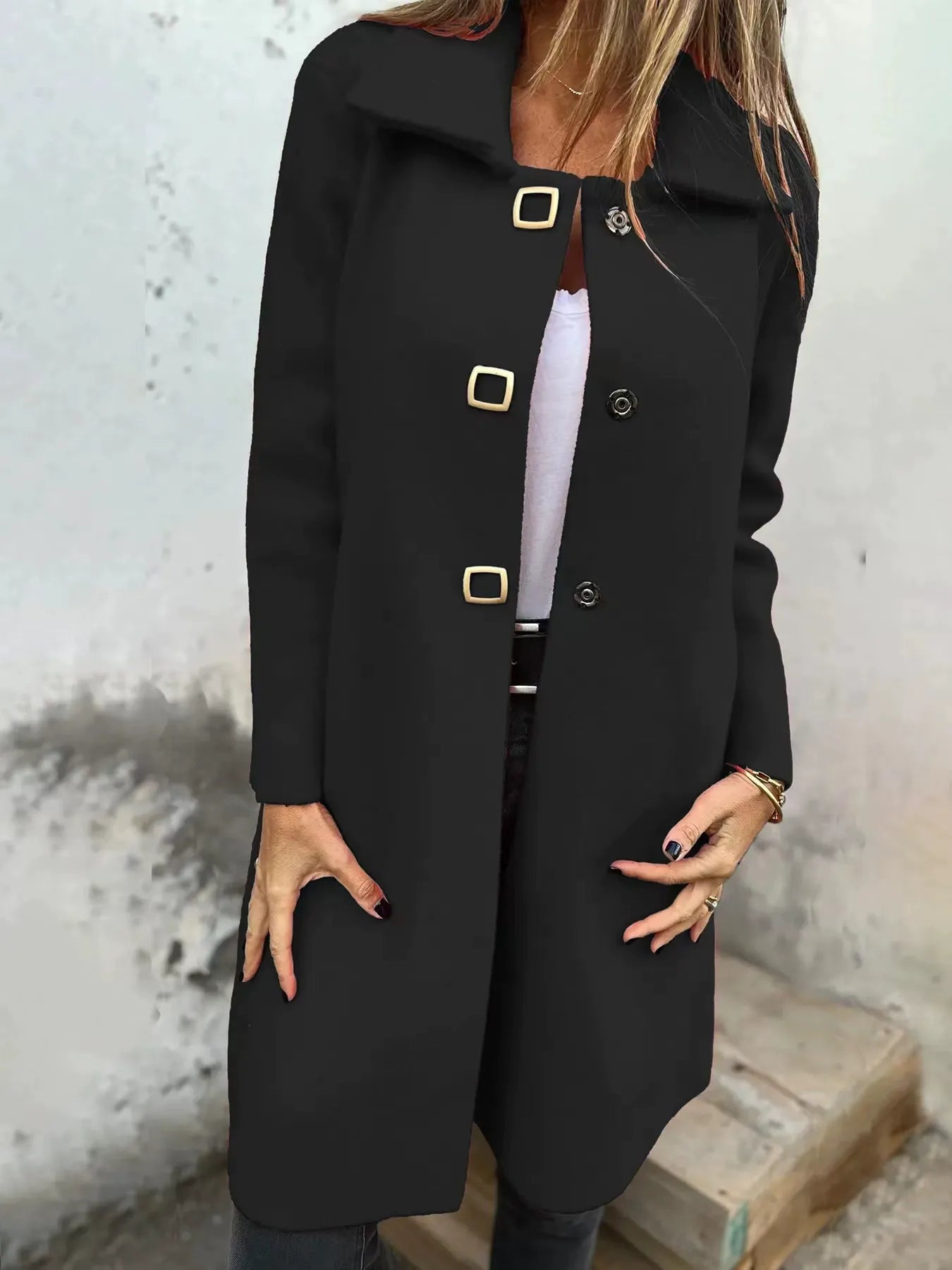 Women's Tailored Wool Coat – Mid-Length Single-Breasted Winter Coat with Wide Lapel 4