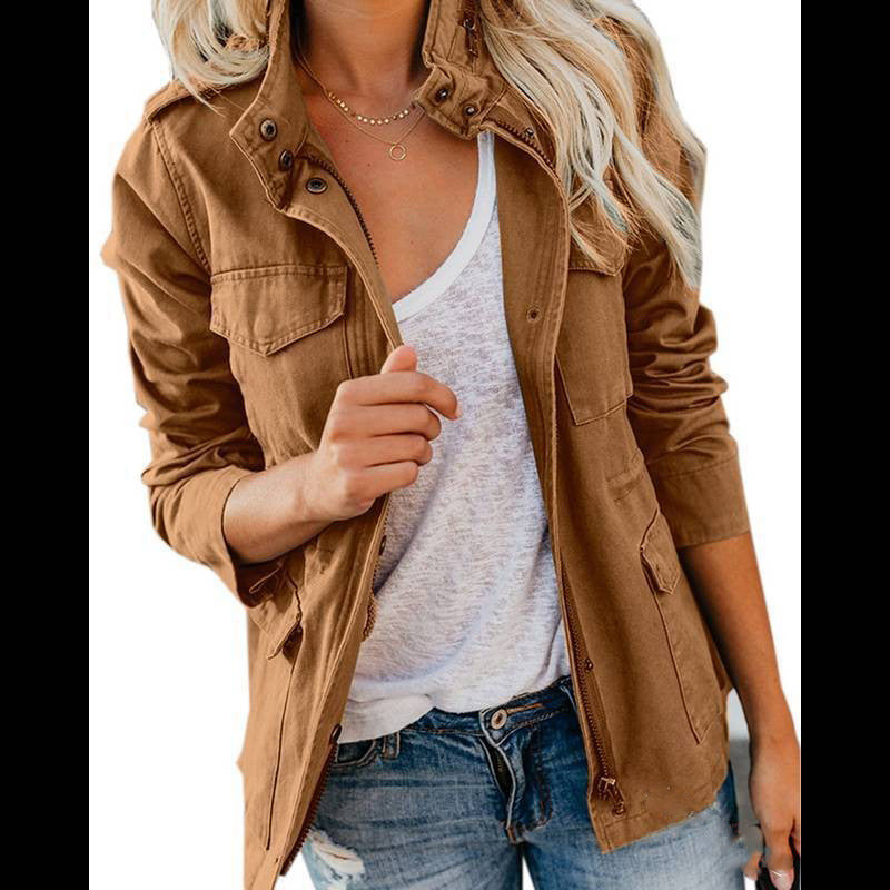 Women's Utility Jacket with Zip Button Closure and Four Pockets – Regular Fit Cotton Blend 0