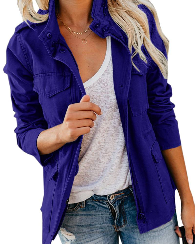 Women's Utility Jacket with Zip Button Closure and Four Pockets – Regular Fit Cotton Blend 1