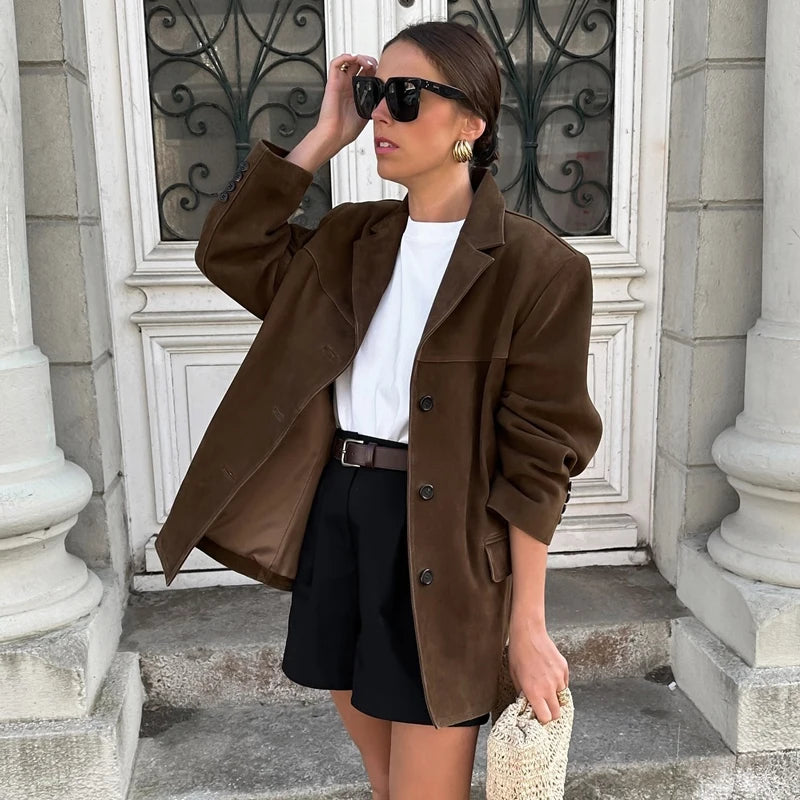 Women's Vintage Brown Suede Leather Jacket – Demi-Season Autumn Winter Outerwear 2