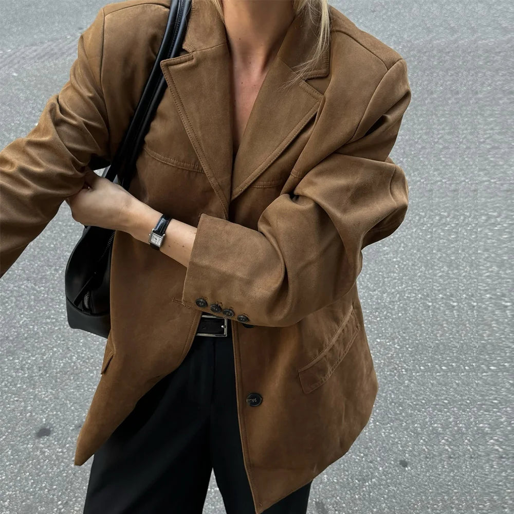 Women's Vintage Brown Suede Leather Jacket – Demi-Season Autumn Winter Outerwear 4