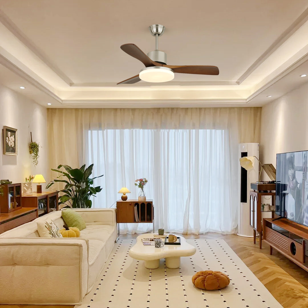 LuxeBreeze - Wooden Ceiling Fan with Subtle Glow and Contemporary Style