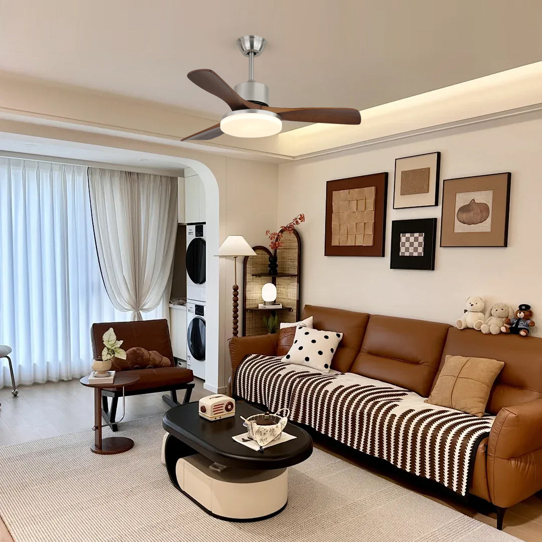 LuxeBreeze - Wooden Ceiling Fan with Subtle Glow and Contemporary Style
