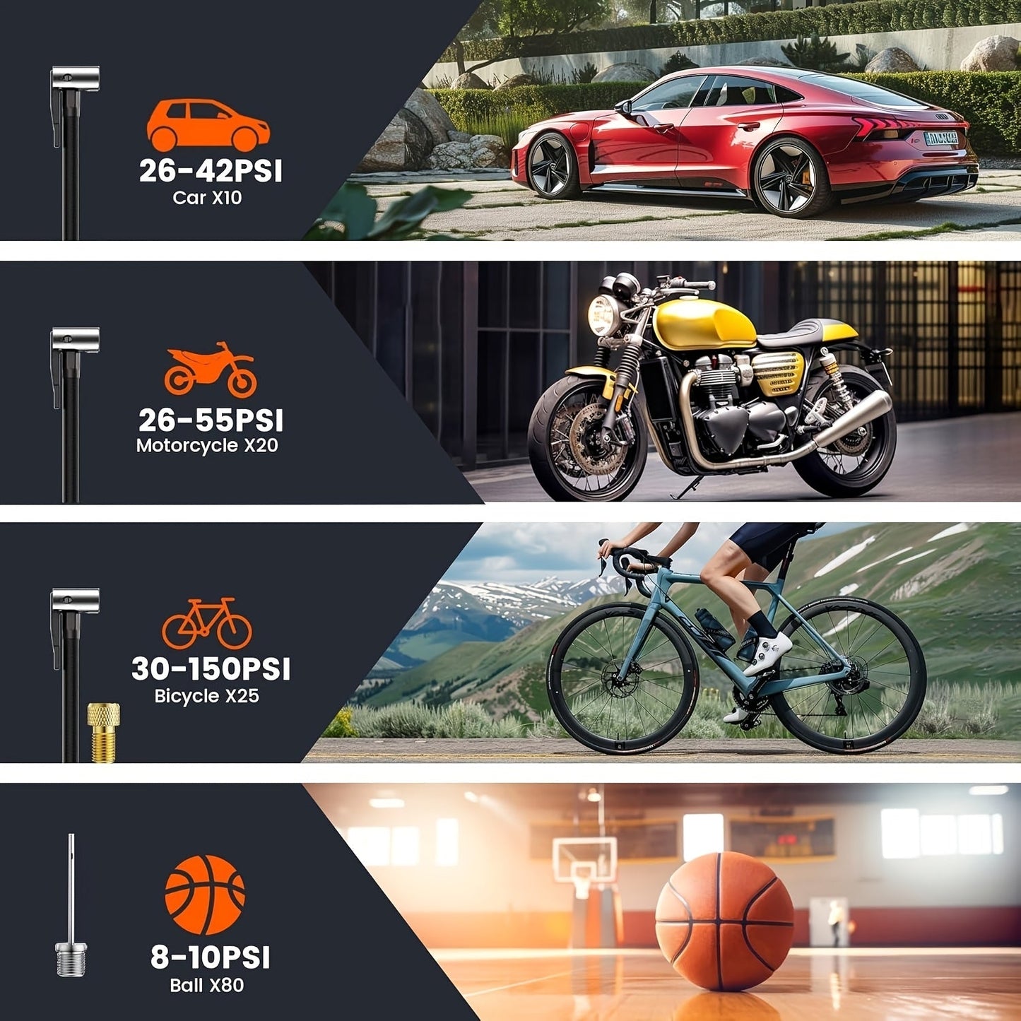 Portable Air Compressor with LCD Screen and LED Light – 150 PSI Inflator for Cars, Bikes, and Sports Equipment-4