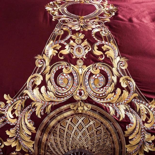 RoyalFier – Elegant Red and Gold Egyptian Cotton Duvet Set for Ultimate Luxury