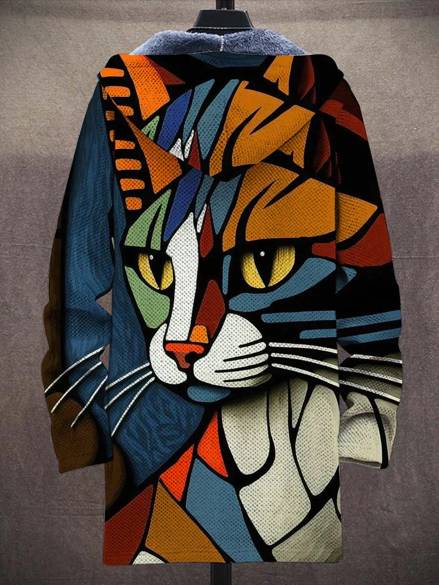 MeowMosaic – Abstract Cat Cardigan