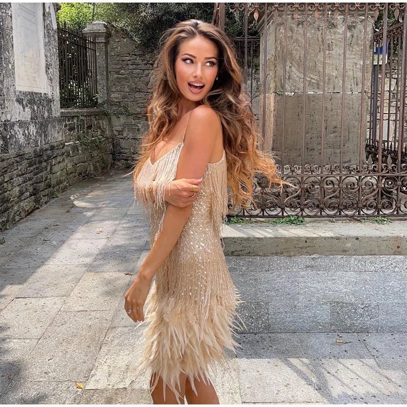 GlamFeather | Sparkling Sequin & Feather Dress
