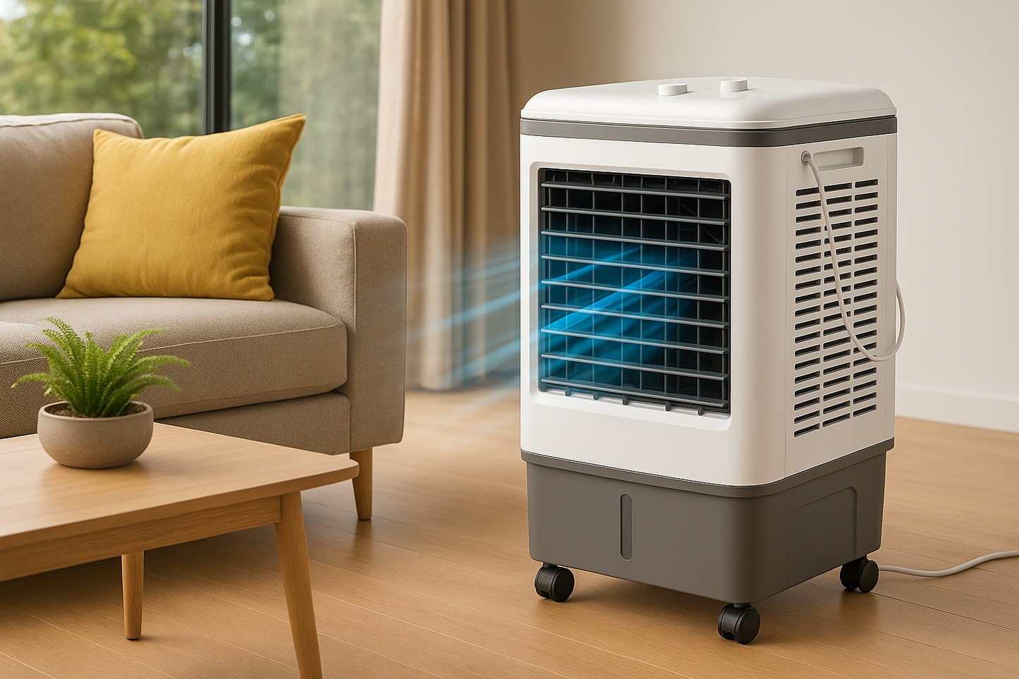 Industrial Evaporative Cooler – 4-in-1 Air Fan with 12-Gallon Water Tank & Easy-Roll Wheels | High Volume Flow | For Workshops & Garages