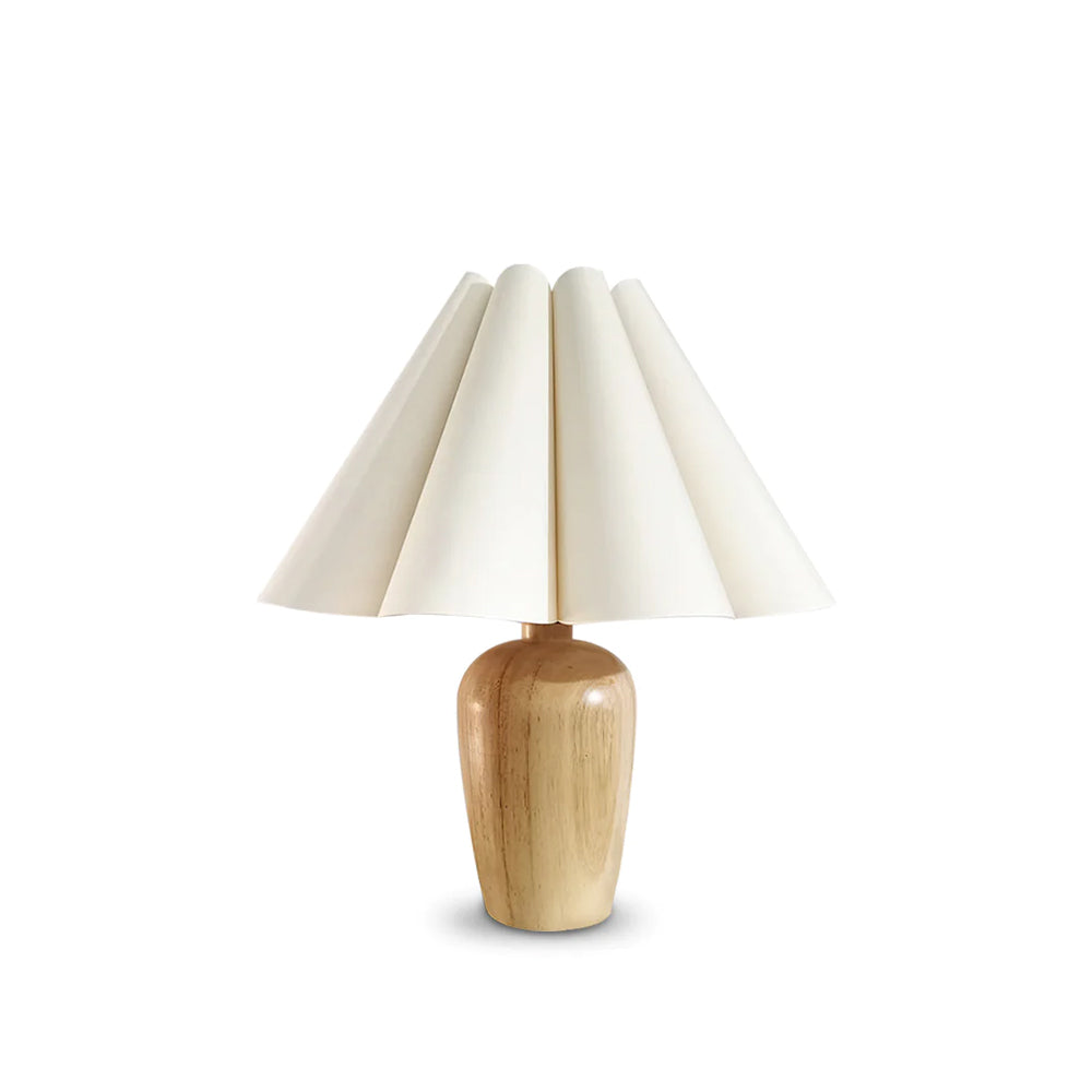ChicGlow – Velvet Pleated Table Lamp with Wooden Stand