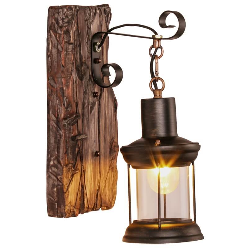 GlasGlow - Cylindrical Wall Lamp with Glass, Iron, and Wood Base